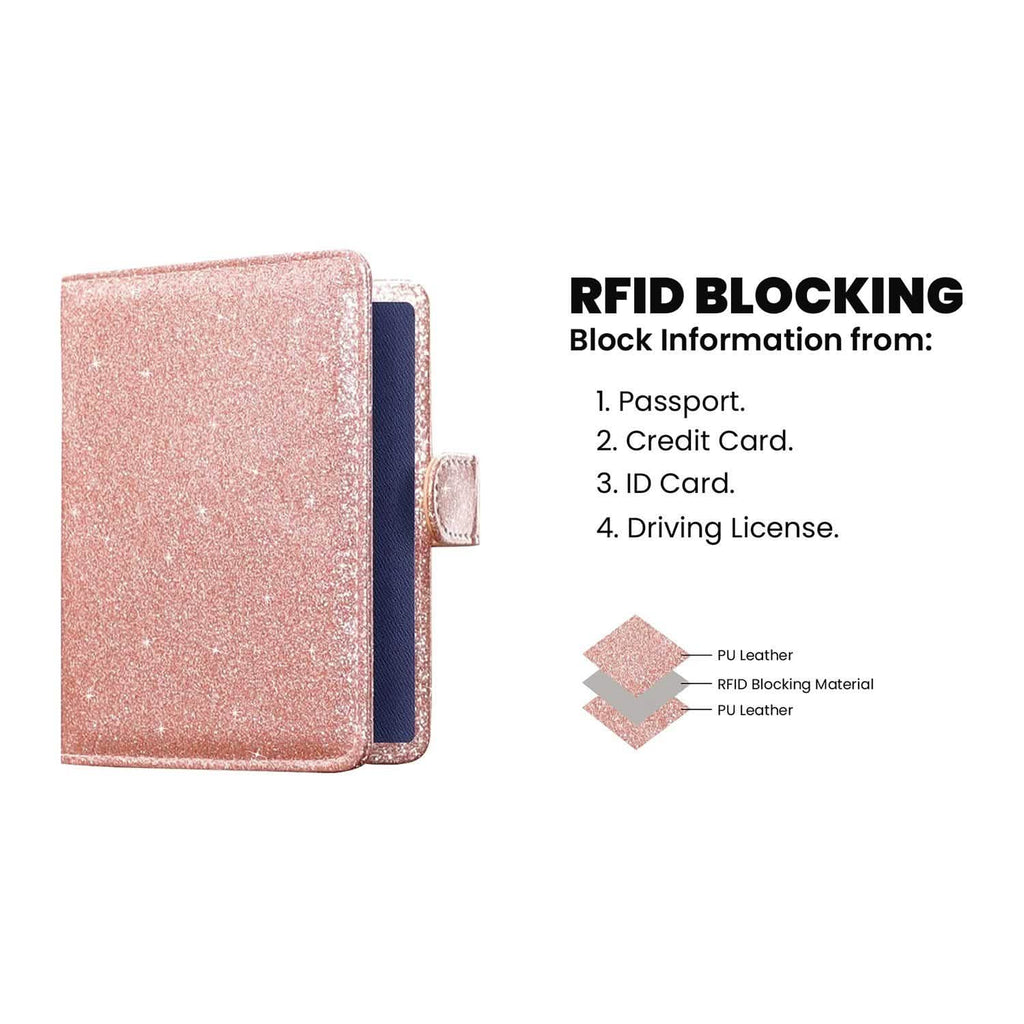 Multi Function Glitter Bling RFID Passport Organizer With CDC Vaccination Card Holder